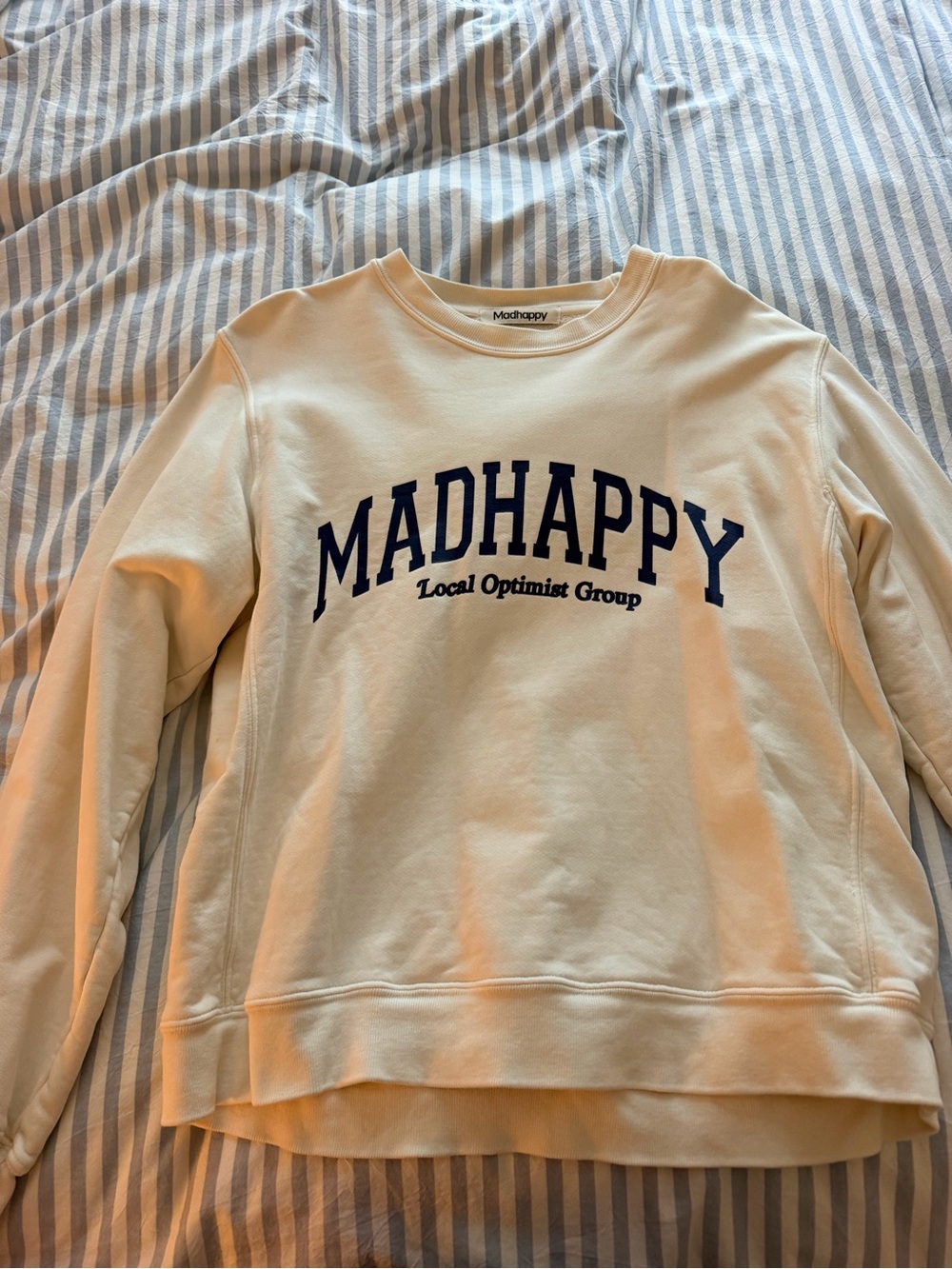 Madhappy Cream Crewneck with Navy Logo
